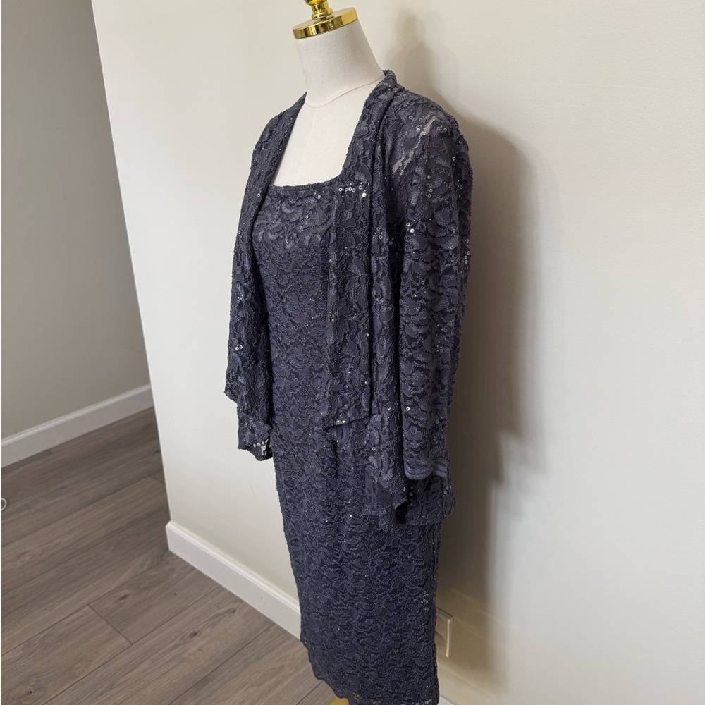 Alex Evenings Sparkly Formal Dress With Light Shaw Sweater - Picture 8 of 13